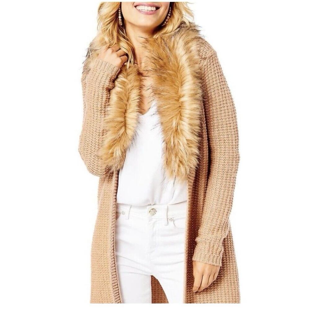 Lilly Pulitzer Adelaine Faux Fur Cardigan Sweater Heathered Tiki Hut Small S - Picture 12 of 12